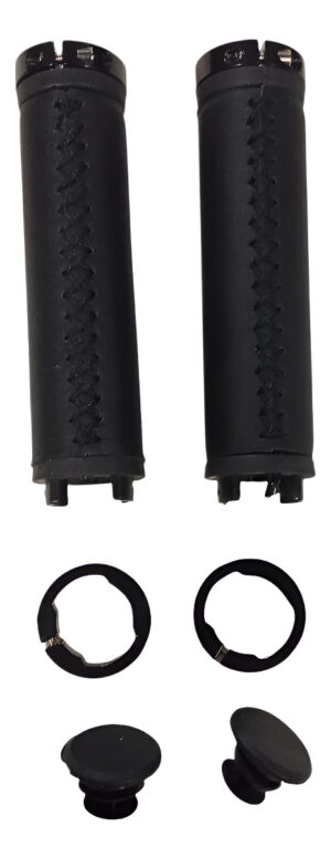 Par De Puños De Bici Simil Cuero Negro Con Bloqueo. 125 Mm
